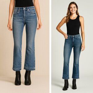 NWT Helmut Lang Tacked Crop Flare Jeans Light Blue Size 28 Denim Boot Cut